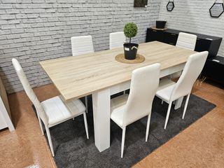 Mesa extensible madera con 6 sillas
