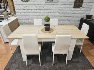 Mesa extensible madera con 6 sillas