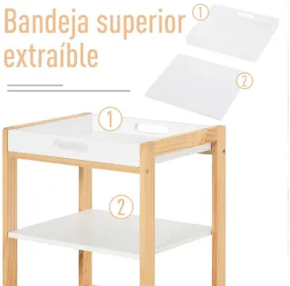 Carrito Cocina 4 Niveles Madera Blanca