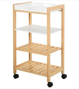 Carrito Cocina 4 Niveles Madera Blanca