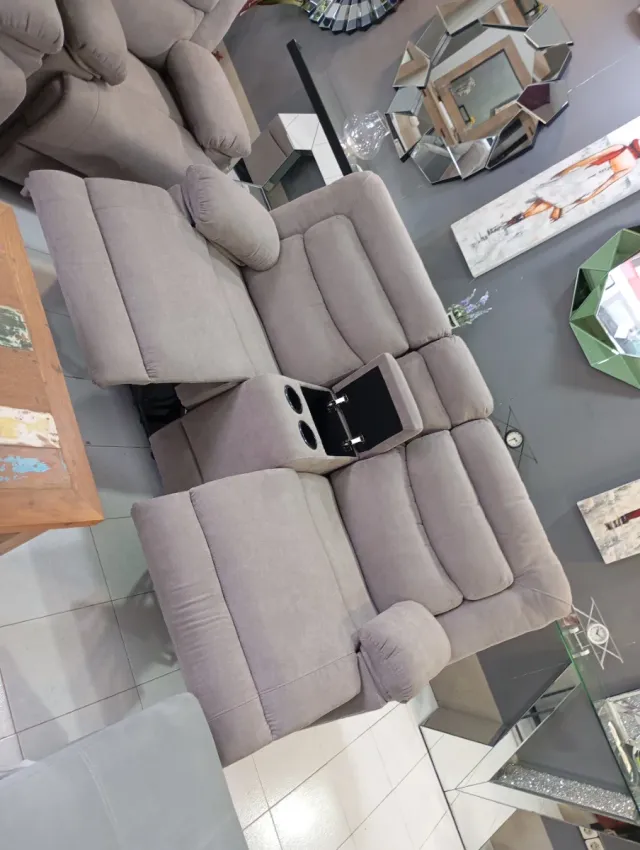 Sofá reclinable 2 plazas beige/gris