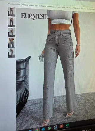 Pantalones vaqueros grises EURMUSE con pedrería