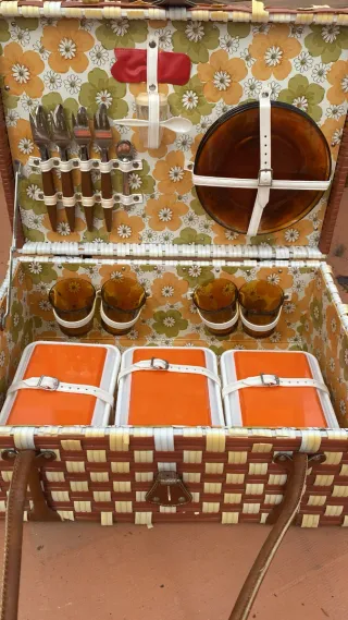 Cesta Picnic Vintage Flores Naranja