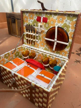Cesta Picnic Vintage Flores Naranja