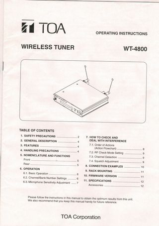 Receptor Diversiti Inalámbrico TOA WT-4800 UHF