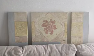 Cuadro decorativo floral azul y rosa