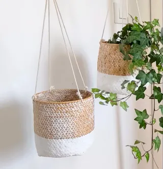 2 Cesta colgante de ratán
