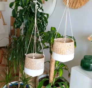 2 Cesta colgante de ratán