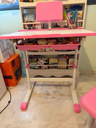 Escritorio Infantil Rosa altura Ajustable y silla