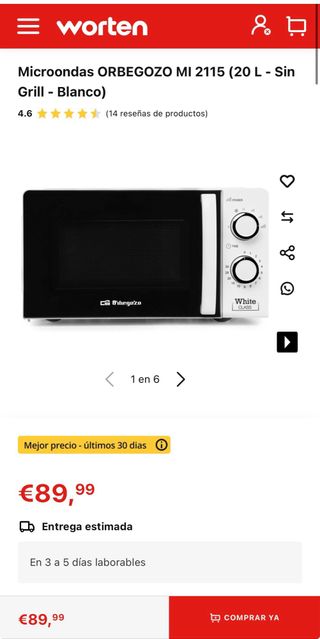 Microondas Orbegozo Blanco