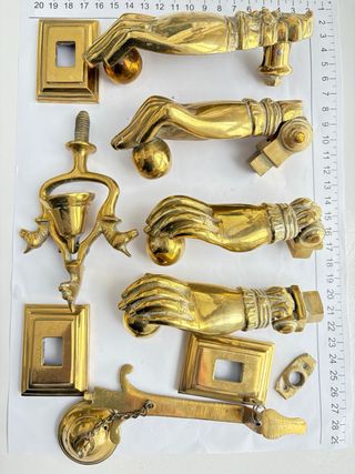 4 Aldabas Tirador Antiguo Latón Manos