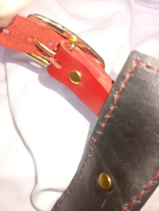 Collar cuero negro y rojo con anilla