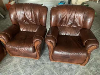 Conjunto Sofás Piel Vintage 3+2 Marrón