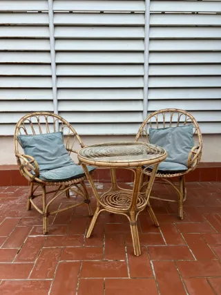 Mesa y 2 Sillas Bambú Terraza