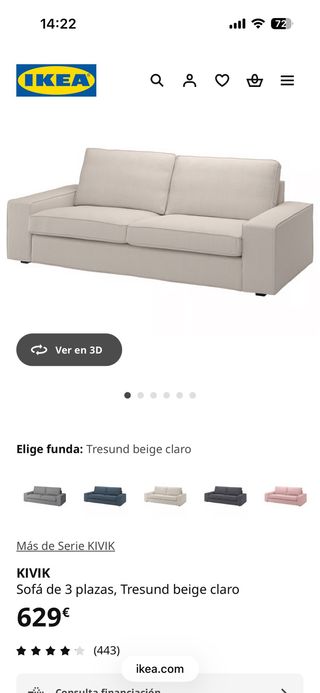 Sofá KIVIK 3 plazas Tresund beige claro