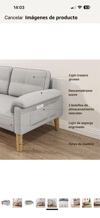 2 Sofás Grises Tela Madera SIN ESTRENAR