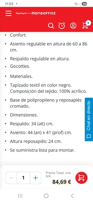 Silla giratoria, reposapies regulable. ALTA