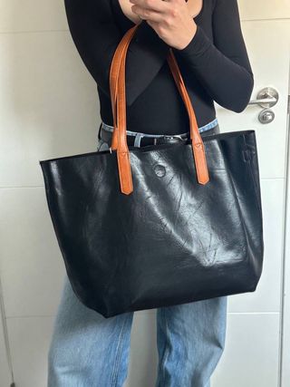 Bolso shopper grande 3 en 1 negro y marrón