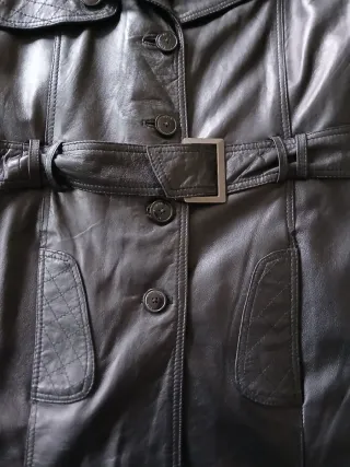 Gabardina de Piel Auténtica Negra