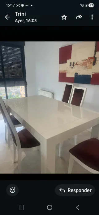 Mesa de comedor blanca lacada extensible,