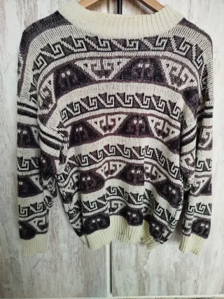 Jersey Vintage Beige y Marrón Talla L. Unisex.