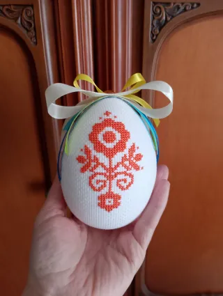 Uovo Pasqua Ricamato Mano Punto Croce Decorativo