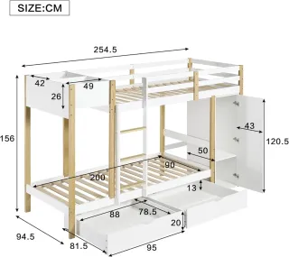 Litera blanca y madera con cajones