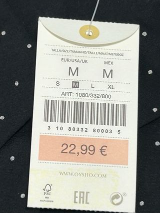 Oysho camisa nueva negra topos blancos Talla M