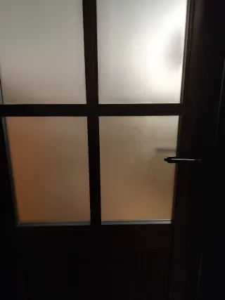 Puerta de madera oscura con cristal