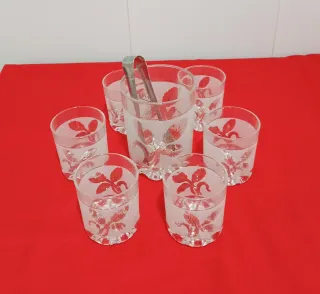 Conjunto 6 vasos y cubitera cristal decorado