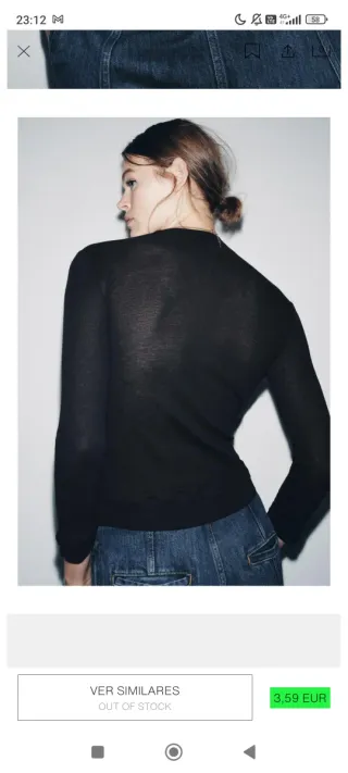 Camiseta Zara Negra Manga Larga Talla S