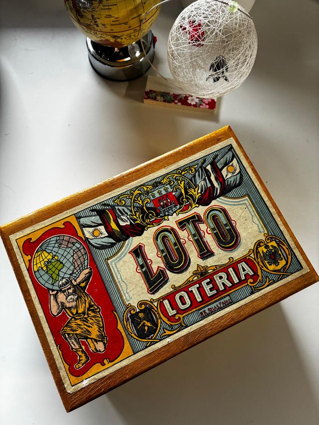 Caja Antigua Madera LOTO Francesa Vintage