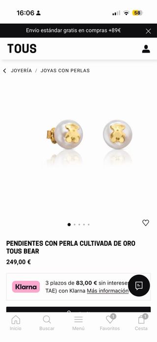 Pendientes Tous Oso Perla y Oro