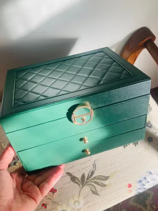 Joyero verde 3 niveles y llave