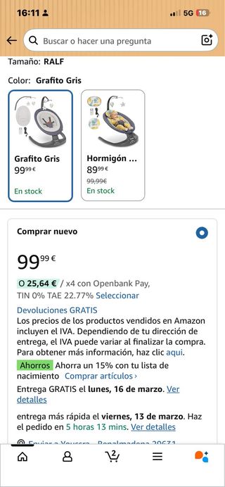 Silla de bebé eléctrica Lionelo