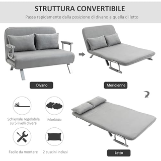 Divano Letto 2 Posti con Schienale Regolabile in 5