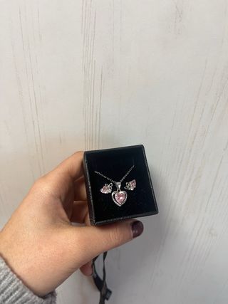 Conjunto Plata Corazón Rosa y Mariposa