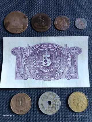 Lote monedas y billete Antiguo España