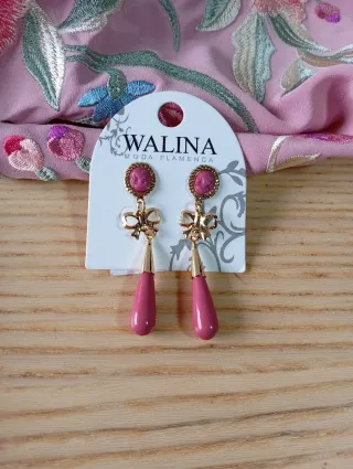 Pendientes Flamenca Camafeo Rosa y Dorados