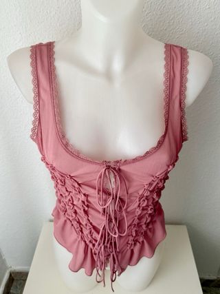 Top Zara Corsé fruncido rosa