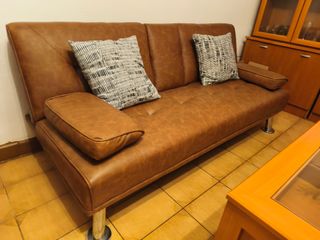Sofá 2 plazas, piel sintetica, marrón