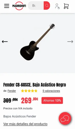 Bajo Electroacústico Fender CB-69SCE Negro+ funda