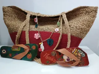 Lote verano: cesto, sandalias cuero y collar