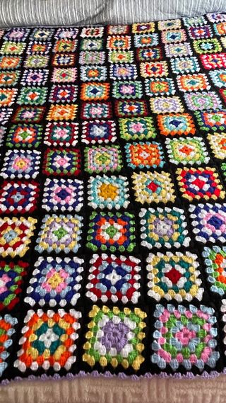 Manta crochet lana multicolor hecha a mano