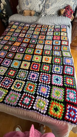 Manta crochet lana multicolor hecha a mano