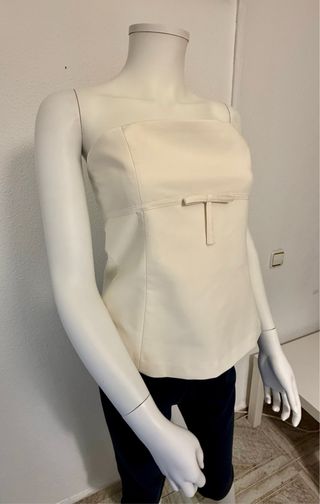 Top Zara Beige Peplum Lazo Cremallera