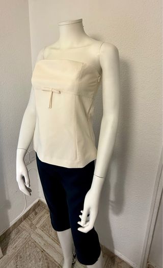 Top Zara Beige Peplum Lazo Cremallera