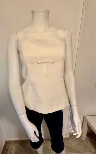 Top Zara Beige Peplum Lazo Cremallera