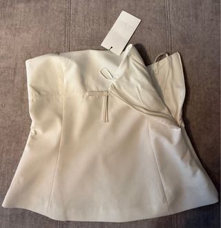 Top Zara Beige Peplum Lazo Cremallera