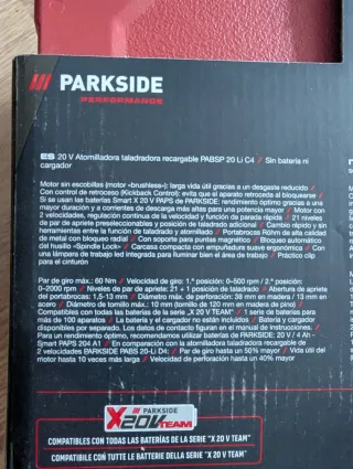 Taladro Parkside 20V con Batería y Cargador